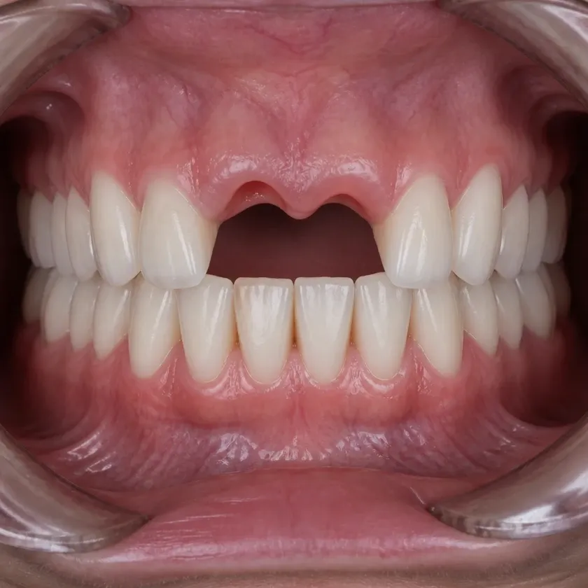 Dental implant placement — pre-treatment condition on a clinical image