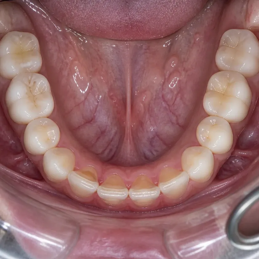 Dental implantation — close-up clinical photograph of the result after treatment