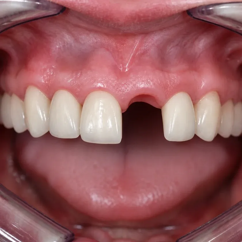 Dental implant placement — pre-treatment condition on a clinical image