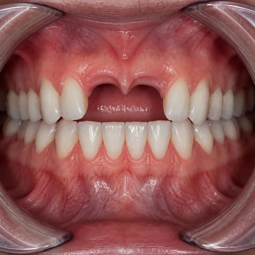 Dental implantation without surgery — pre-treatment condition on a clinical image