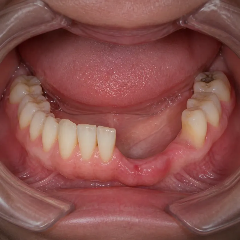 Dental implantation without surgery — pre-treatment condition on a clinical image