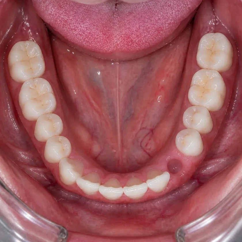 Dental implantation without surgery — pre-treatment condition on a clinical image
