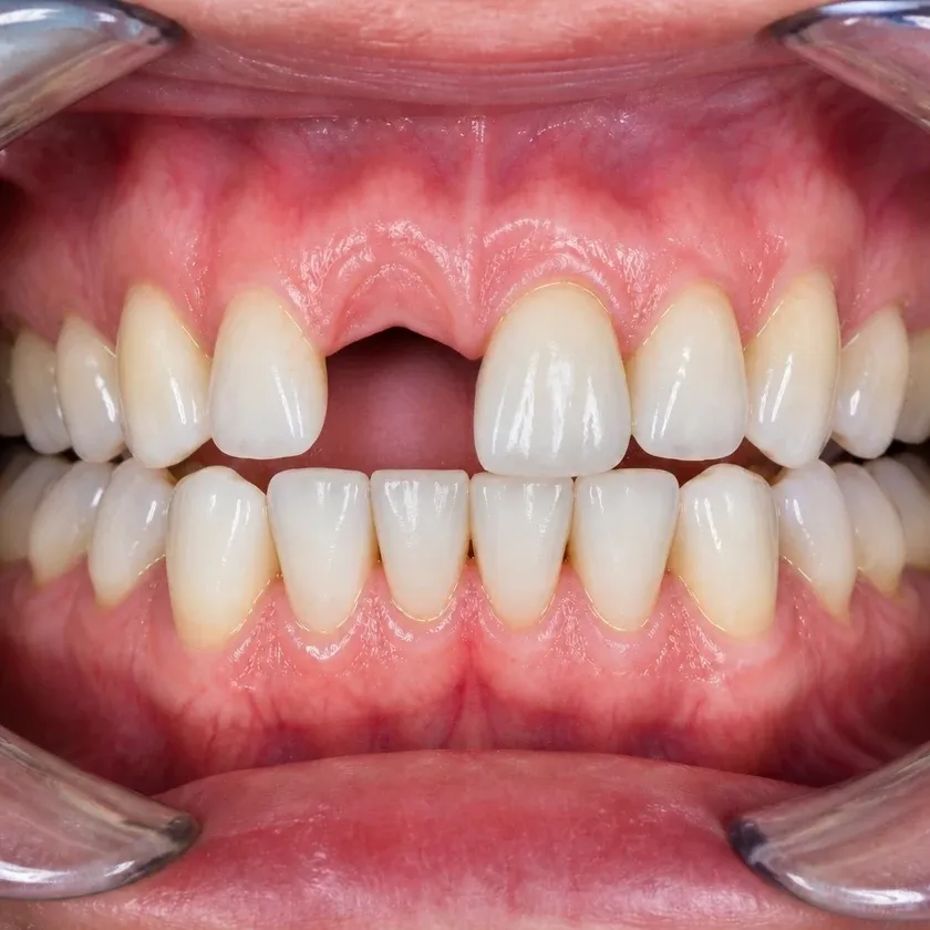 Dental implantation without surgery — pre-treatment condition on a clinical image