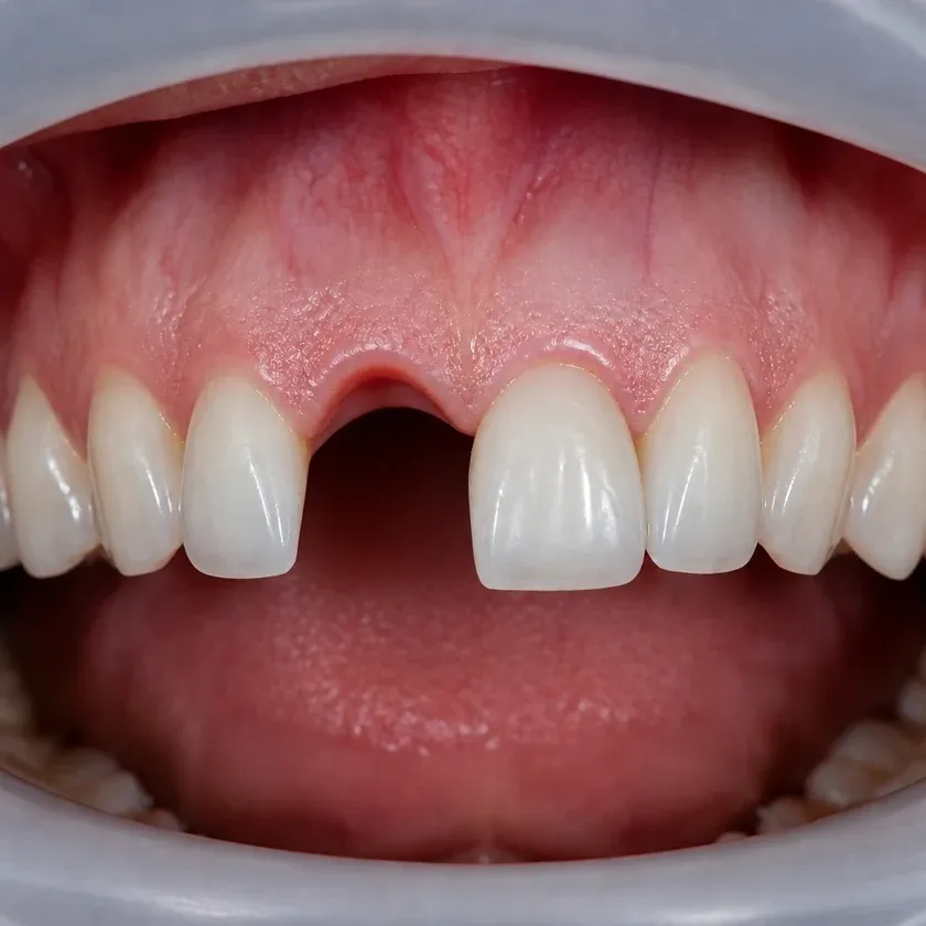 Dental implantation without surgery — pre-treatment condition on a clinical image