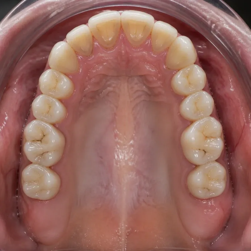 Non-surgical dental implantation — close-up clinical photograph of the result after treatment