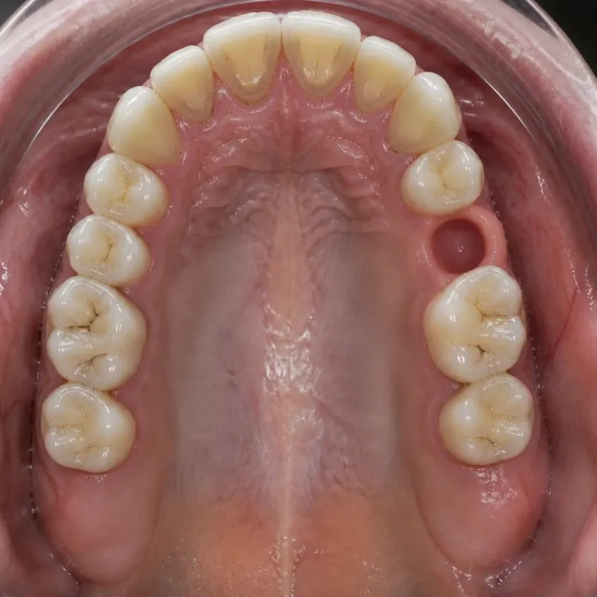 Dental implantation without surgery — pre-treatment condition on a clinical image