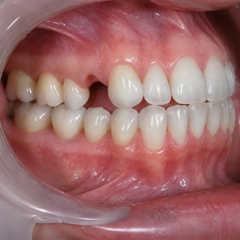 Dental implantation without surgery — pre-treatment condition on a clinical image