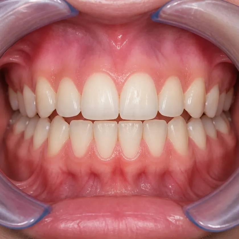 Correcting malocclusion in children — close-up clinical image showing the result after treatment