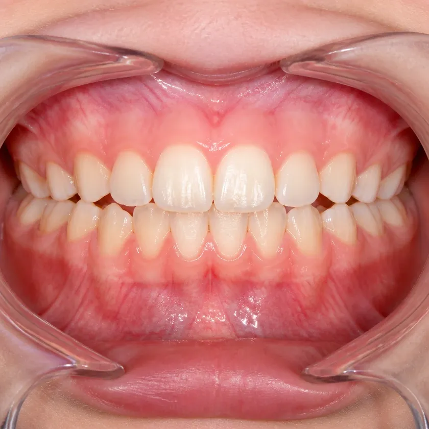 correction of a child's bite — close-up of the result after treatment in a clinical photo