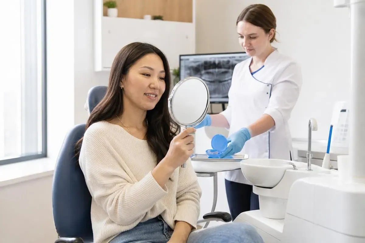Patient reviewing the result of orthodontic treatment