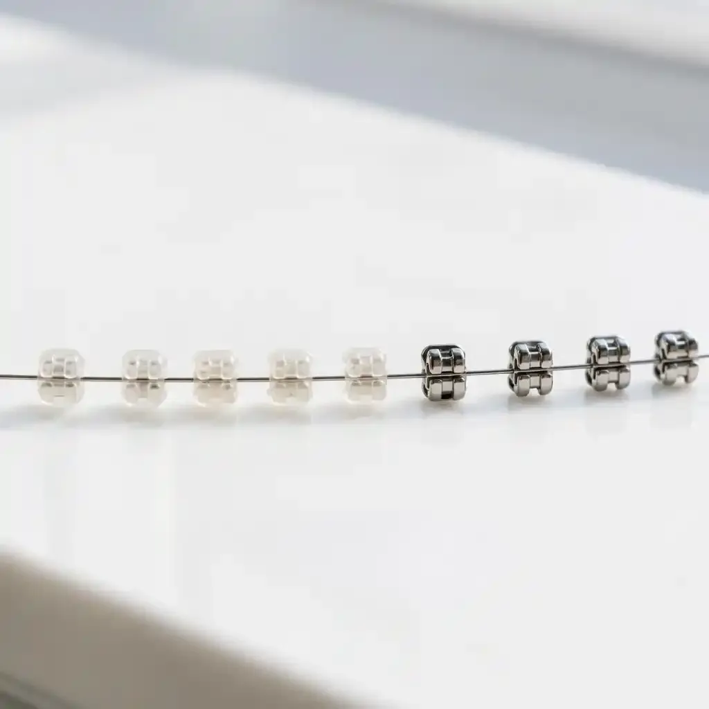 Combined braces: ceramic on front teeth, metal on molars