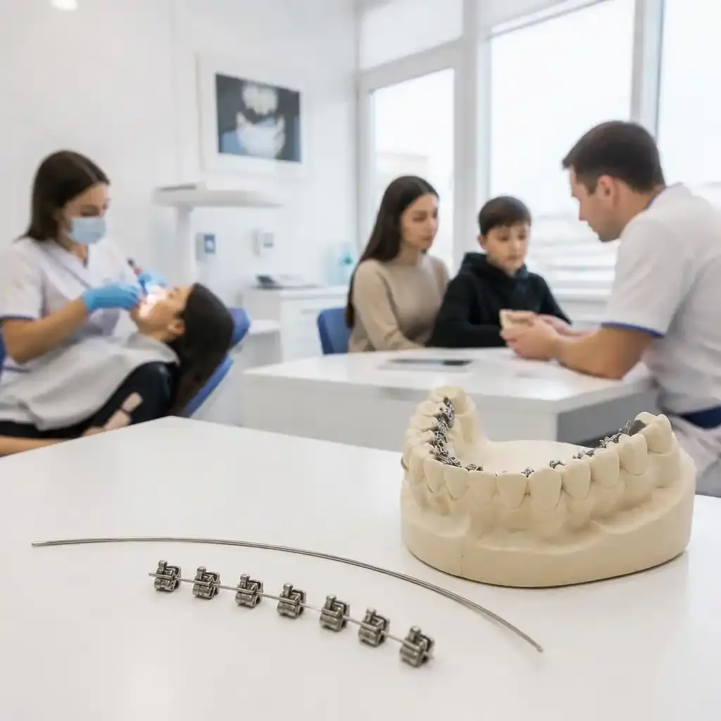 Lingual braces on the inner side of the teeth
