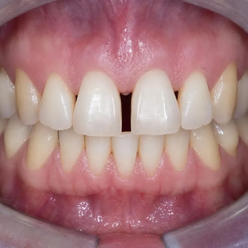Wide gap between the central incisors before treatment