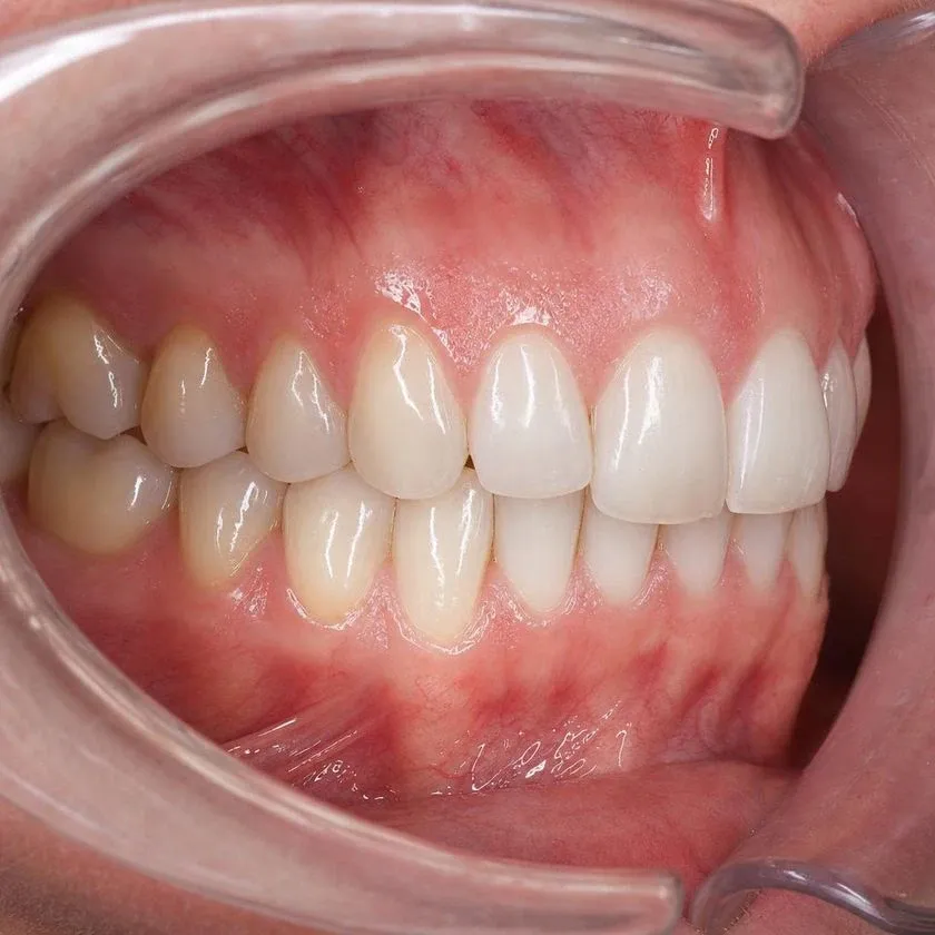 Deep bite: the upper incisors almost completely cover the lower incisors
