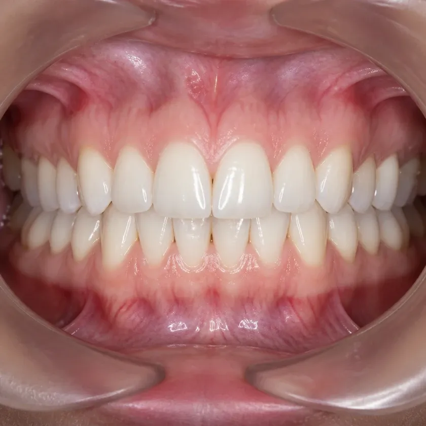 bite correction — close-up of the treatment result in a clinical photograph