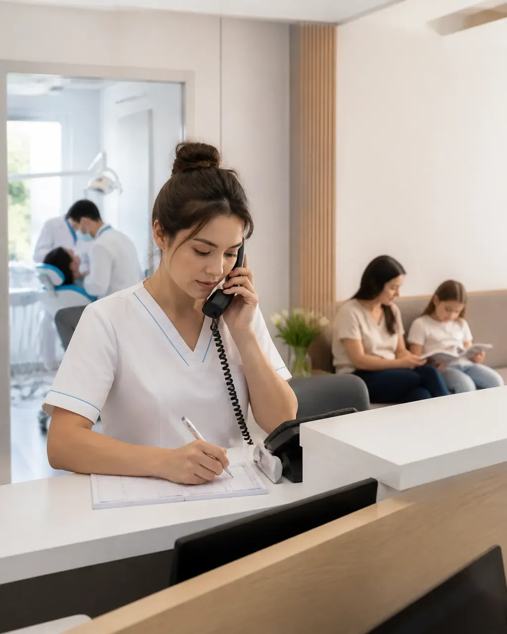 The clinic administrator schedules the patient's appointment by phone