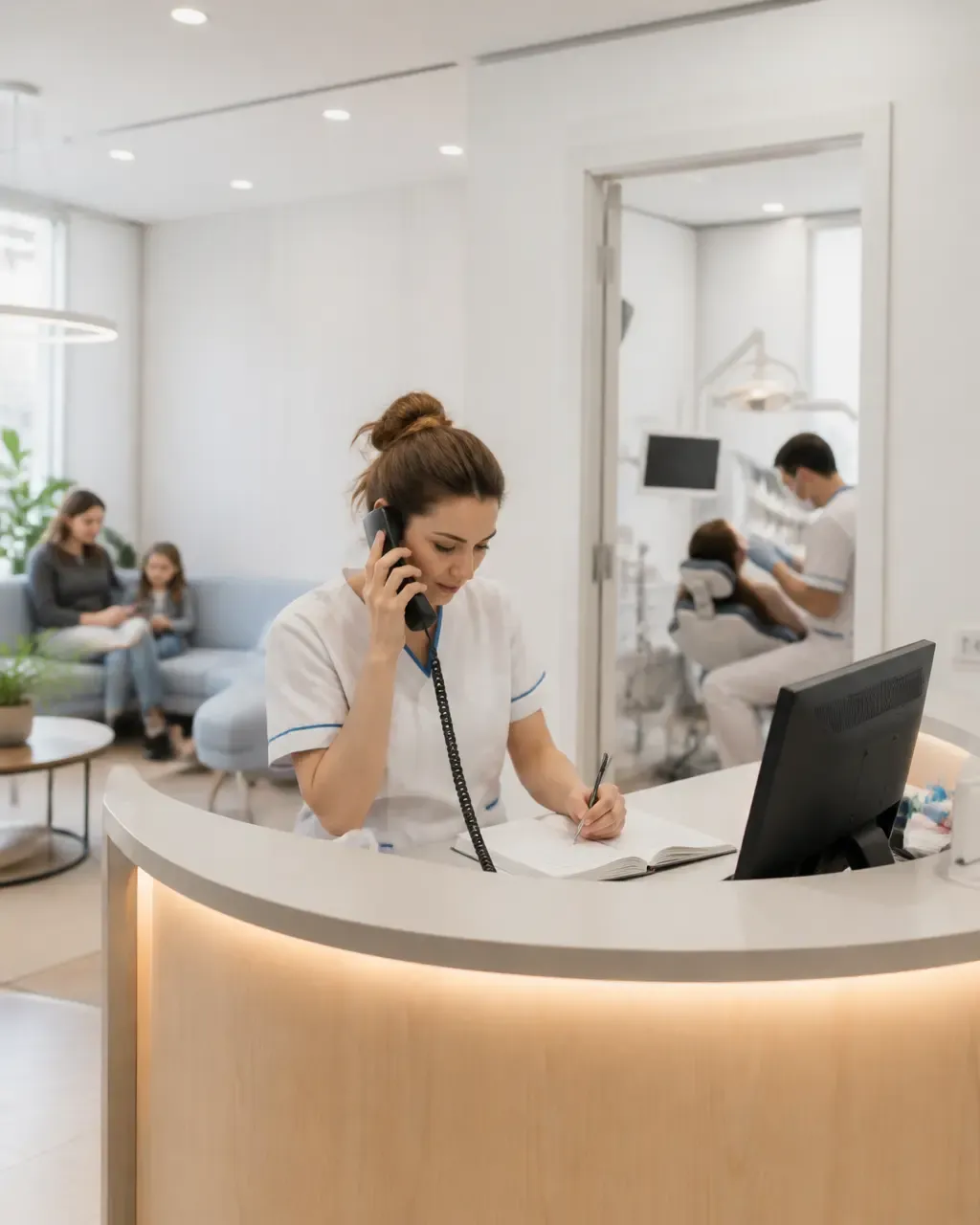 The clinic administrator schedules the patient's appointment by phone