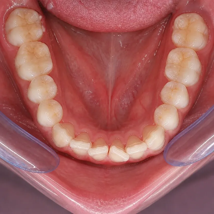 Dental aligners — before-treatment condition in a clinical photograph