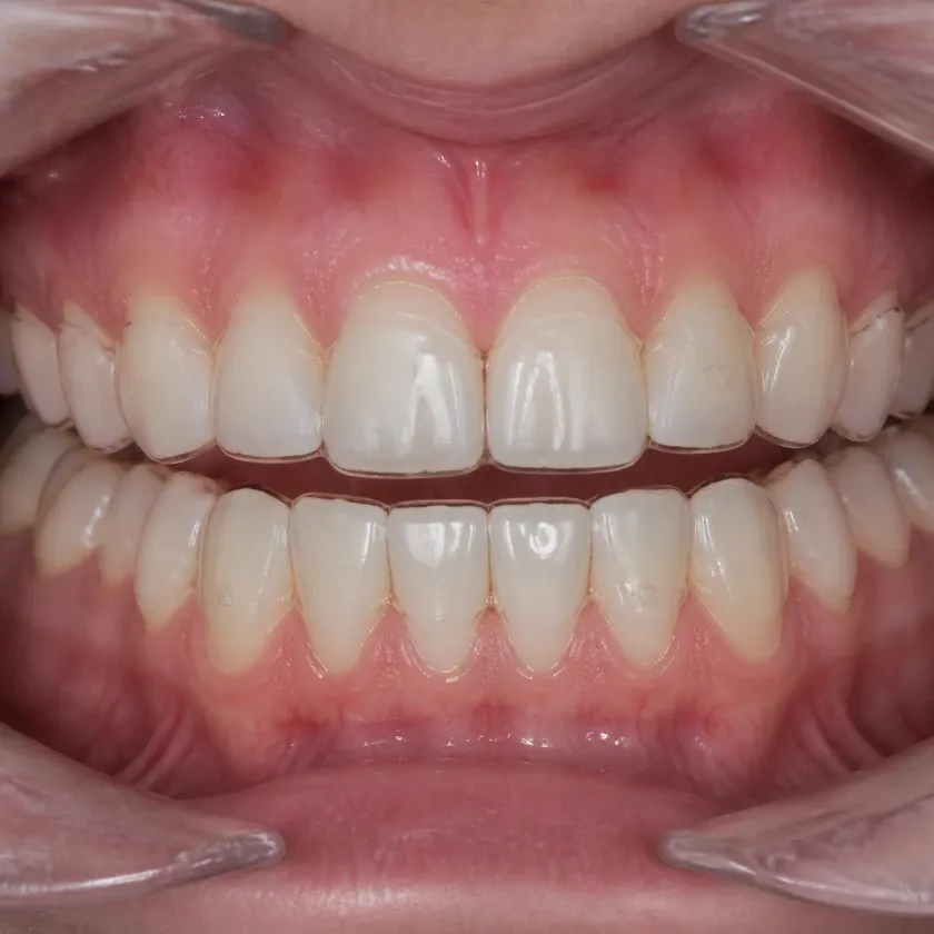 Dental aligners — close-up clinical photo of the treatment result