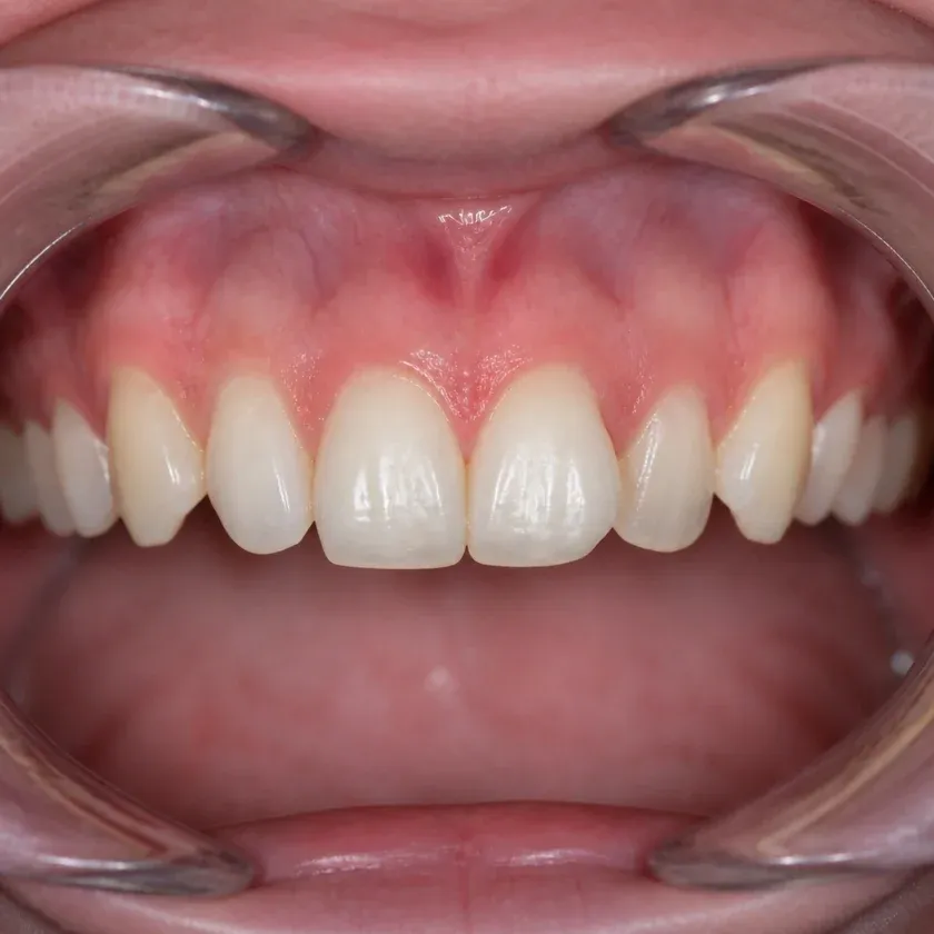 Dental aligners — before-treatment condition in a clinical photograph