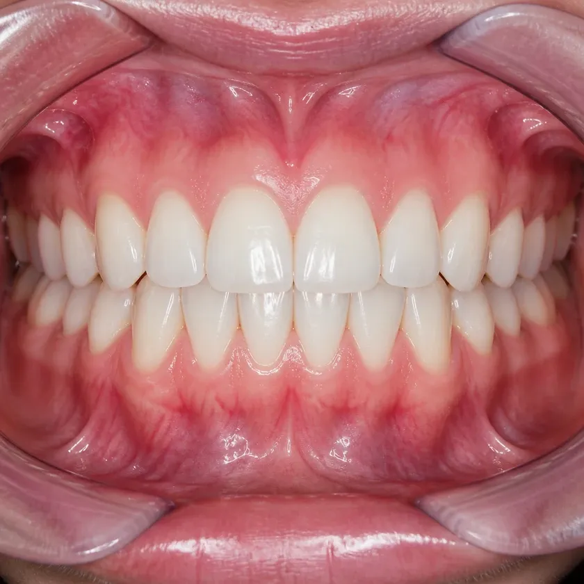 ceramic braces — close-up of the result after treatment in a clinical photograph