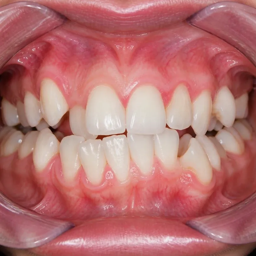 Ceramic braces — before-treatment condition in a clinical photograph