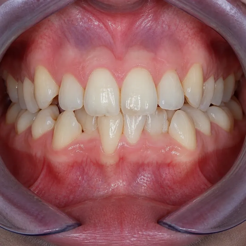Ceramic Damon Clear braces — before-treatment condition in a clinical photograph