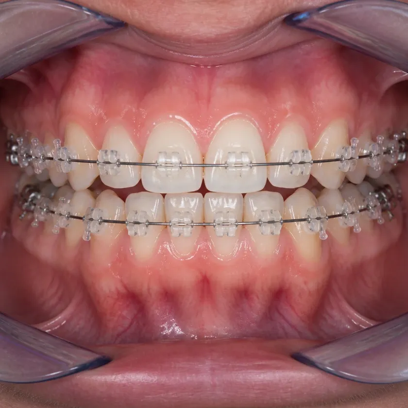 Ceramic braces — close-up clinical photo of the result after treatment