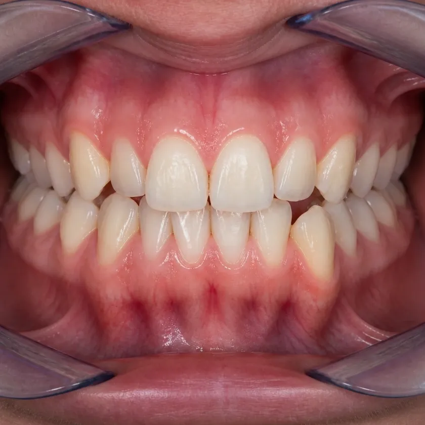 Ceramic braces — before-treatment condition in a clinical photograph