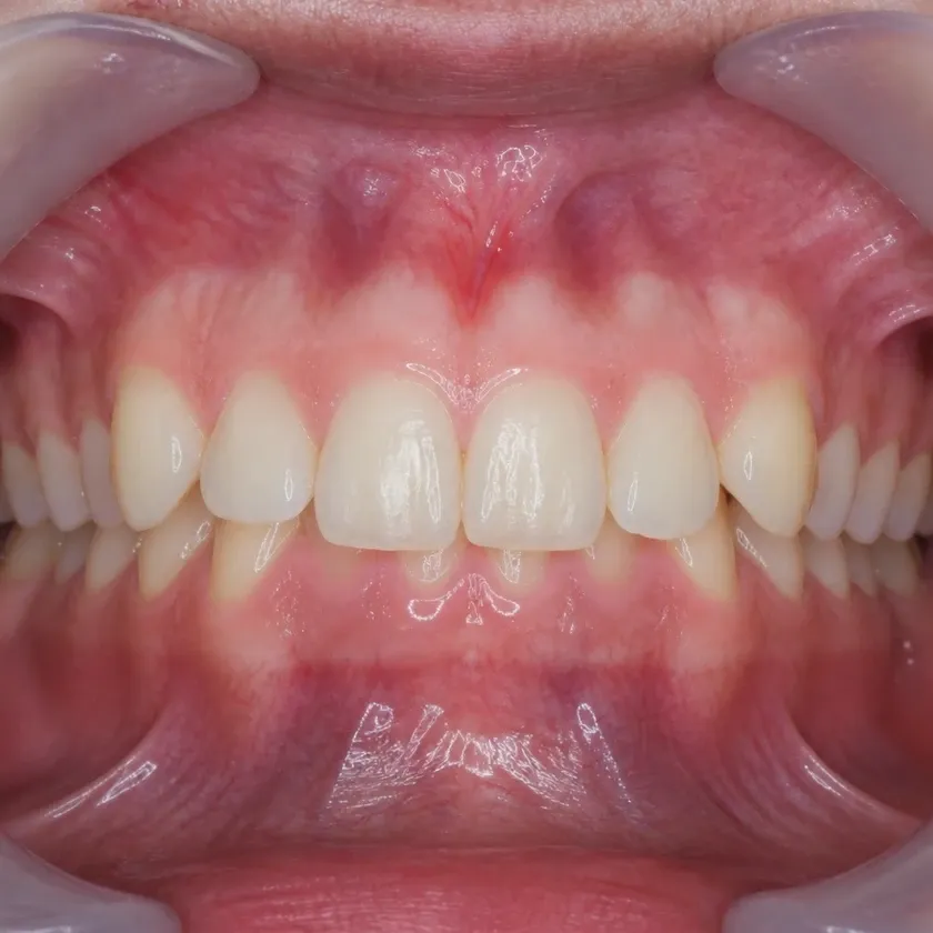 Ceramic braces — before-treatment condition in a clinical photograph
