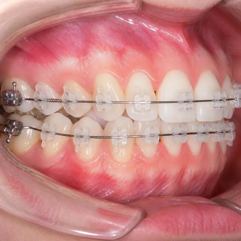 Ceramic braces — close-up clinical photo of the result after treatment