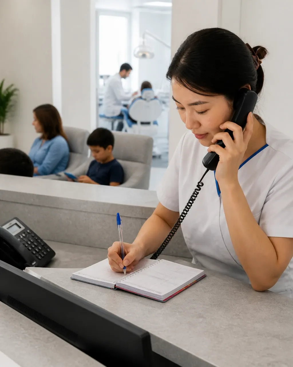 The clinic administrator schedules the patient's appointment by phone