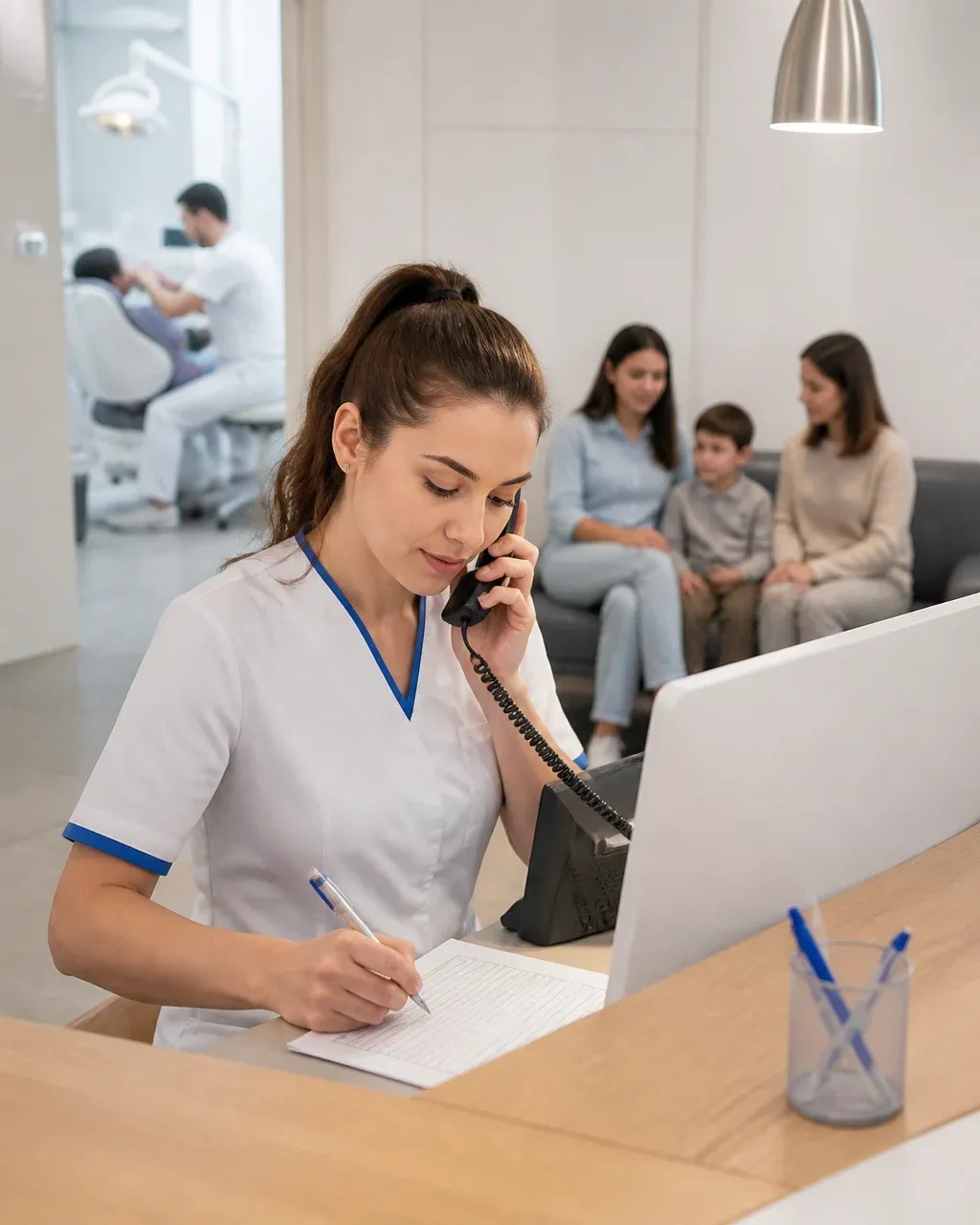 The clinic administrator schedules the patient's appointment by phone