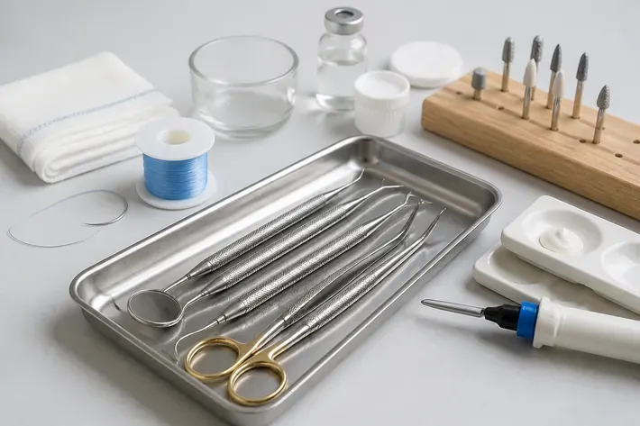 Instruments and materials for this type of treatment, laid out on a light-colored surface — an illustration for the section "Complications and what to do"