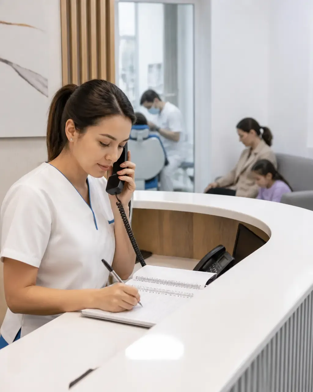 The clinic administrator schedules the patient's appointment by phone