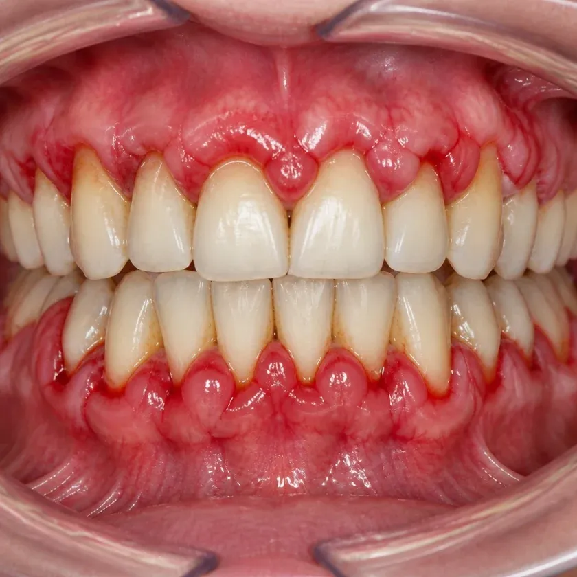 Laser gum treatment — before-treatment condition in a clinical photograph