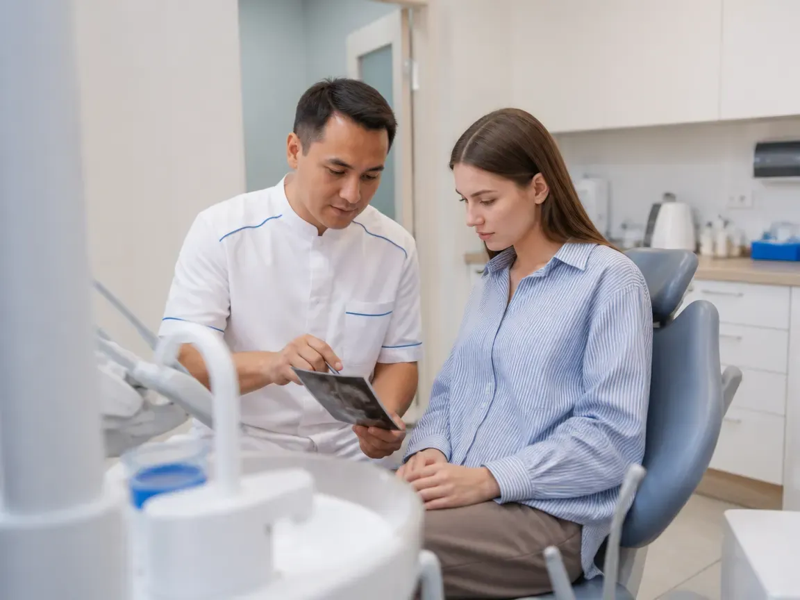 End of appointment: the doctor sits with the patient and goes over aftercare instructions — illustration for the "Follow-up visit" section