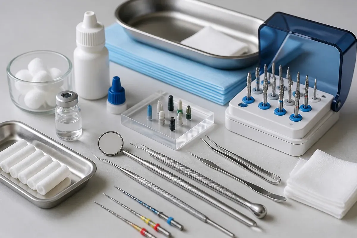 Instruments and materials for this type of treatment, laid out on a light surface — an illustration for the Therapeutic Treatment section