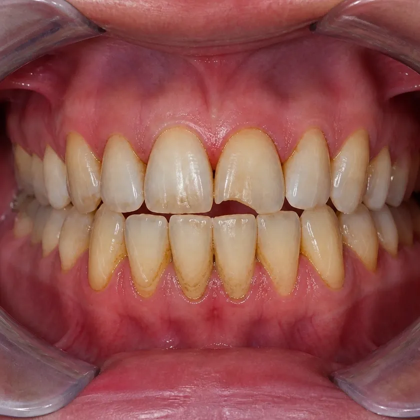Treatment of a dental granuloma — pre-treatment condition on a clinical image