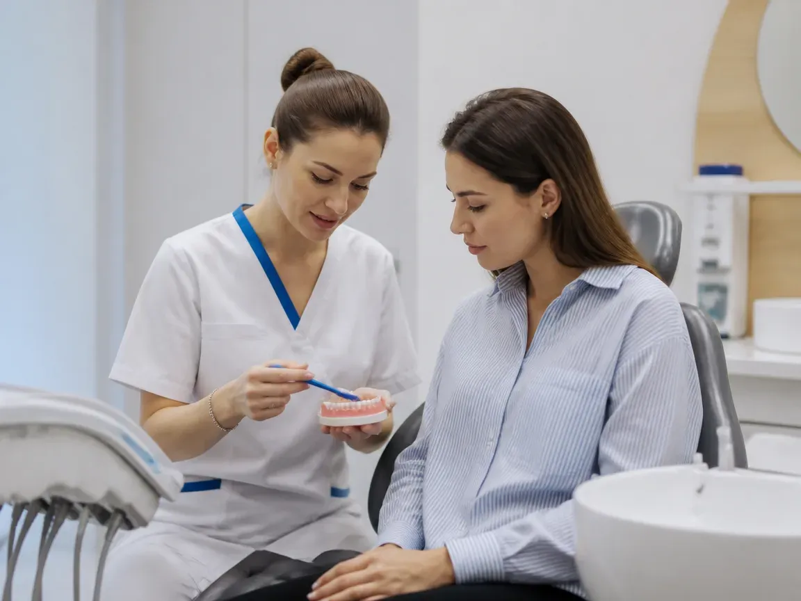 End of appointment: the doctor sits with the patient to go over aftercare instructions — illustration for the "Follow-up visit" section