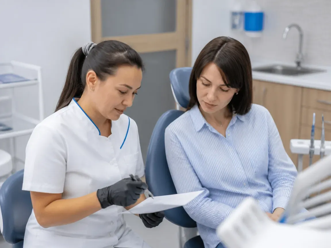 End of appointment: the doctor beside the patient goes over aftercare instructions — illustration for the section "Medication Therapy"