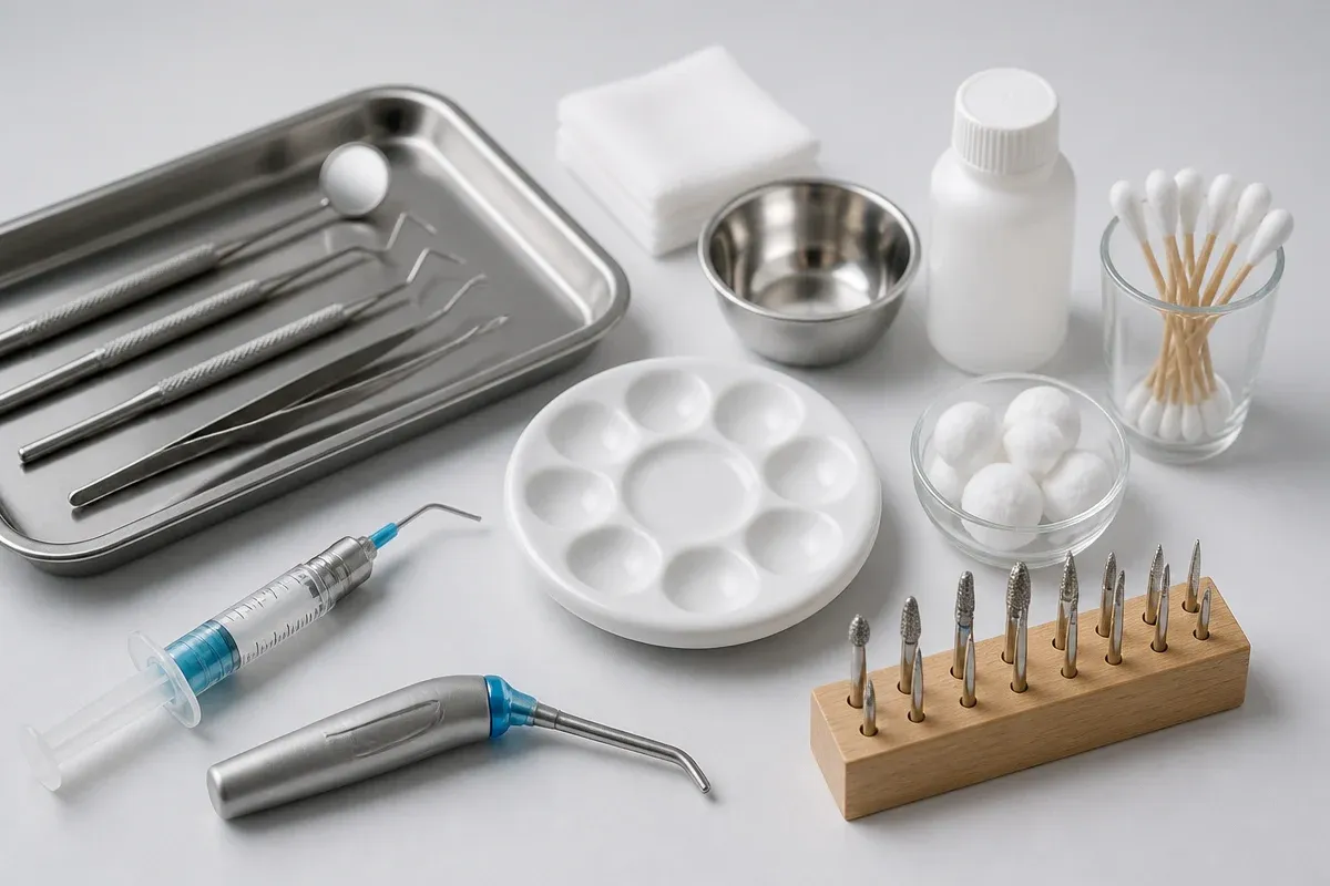 Tools and materials for this type of treatment, laid out on a light surface — an illustration for the section "What types of stomatitis exist and how do they differ"