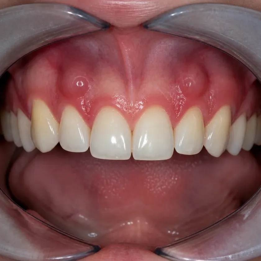 Treatment of a gum fistula — before-treatment condition in a clinical photograph
