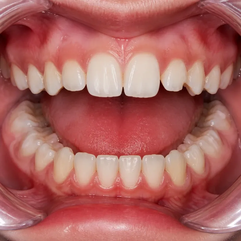 pediatric dental treatment — close-up of the result after treatment in a clinical photograph