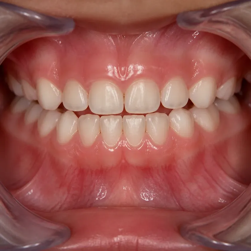 pediatric dental treatment — close-up of the result after treatment in a clinical photograph