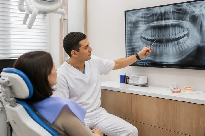 The doctor shows the patient the scan on the screen and explains the treatment plan — an illustration for the section "How the types differ in essence"