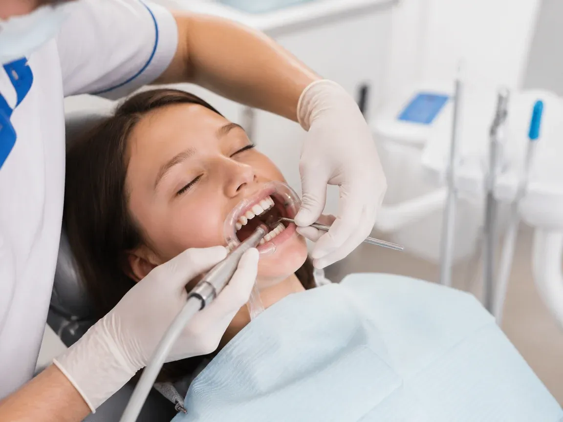 The treatment stage itself: the doctor's gloved hands working in the oral cavity — an illustration for the "Sedation Procedure" section