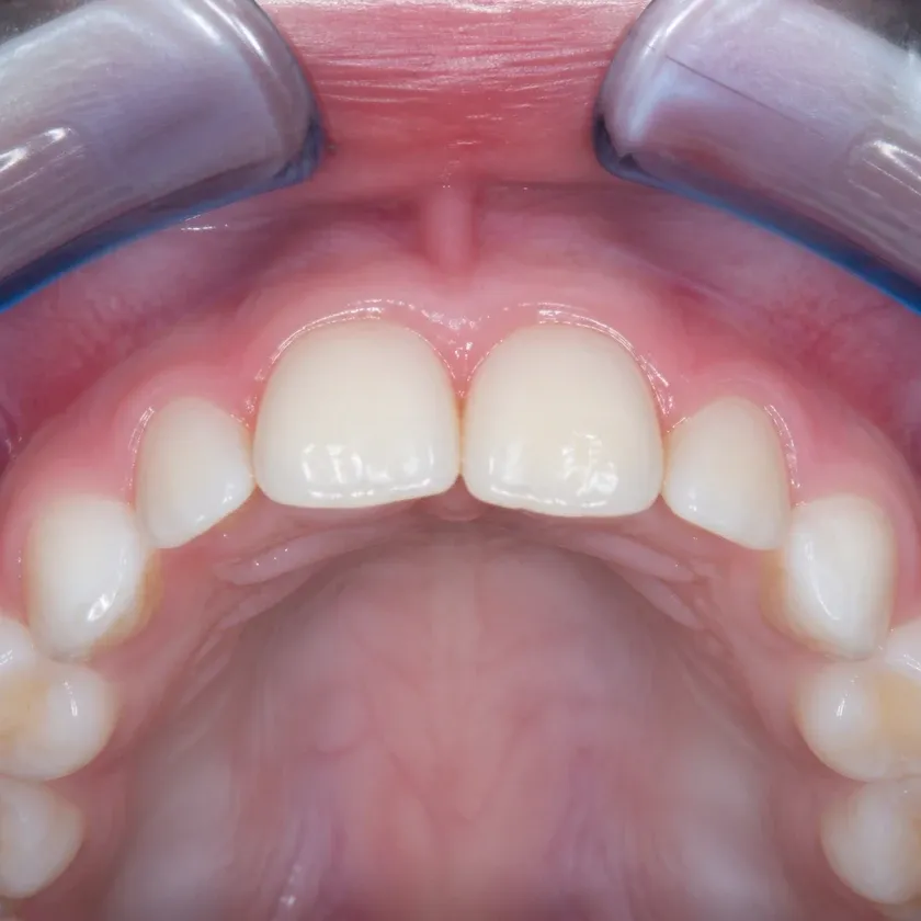 Dental treatment under sedation for children — close-up of the result after treatment in a clinical photograph