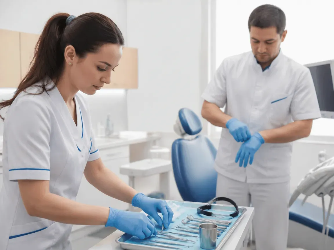 Preparation: the assistant lays out sterile instruments, the doctor puts on gloves — illustration for the section "Treatment Planning"