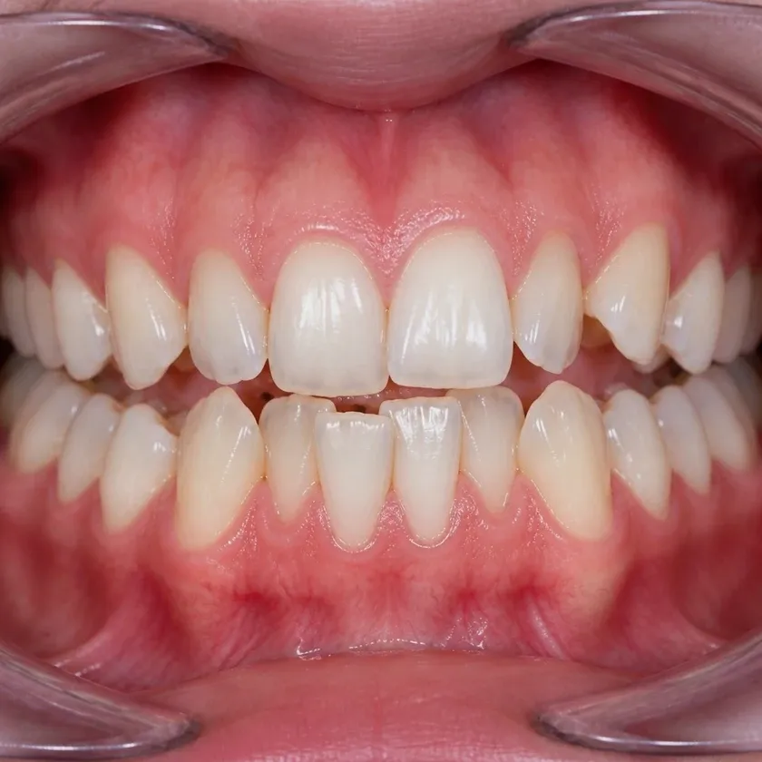 Lingual braces — pre-treatment condition in a clinical photograph